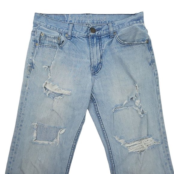 Aeropostale Driggs Slim Boot Cut Jeans Mens 30 x 30 Distressed Destroyed Denim - Picture 3 of 8
